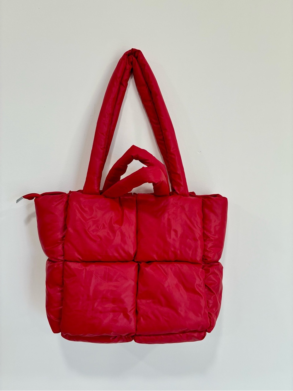 Red Quilted Puffer Tote Bag
